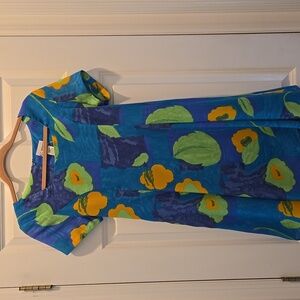 Vintage Mini Dress 8 KC Floral Print Short Sleeve A-Line Multicolored Tie Back